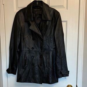 MODA INTERNAT DOUBLE -Breasted Black Leather Jacket WOMEN SIZE M